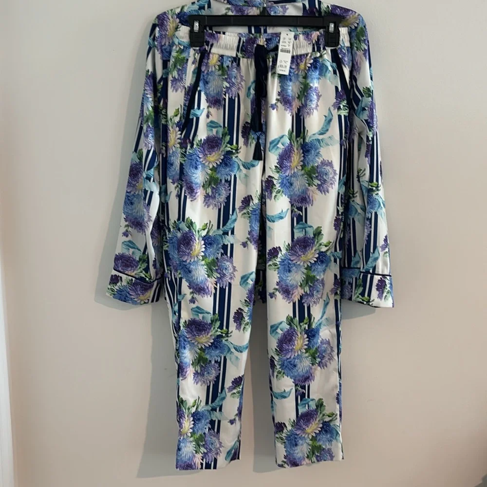 J. Crew‎ Floral Button Down Pajama Set Retail $158 - Blue, Green & Purple
